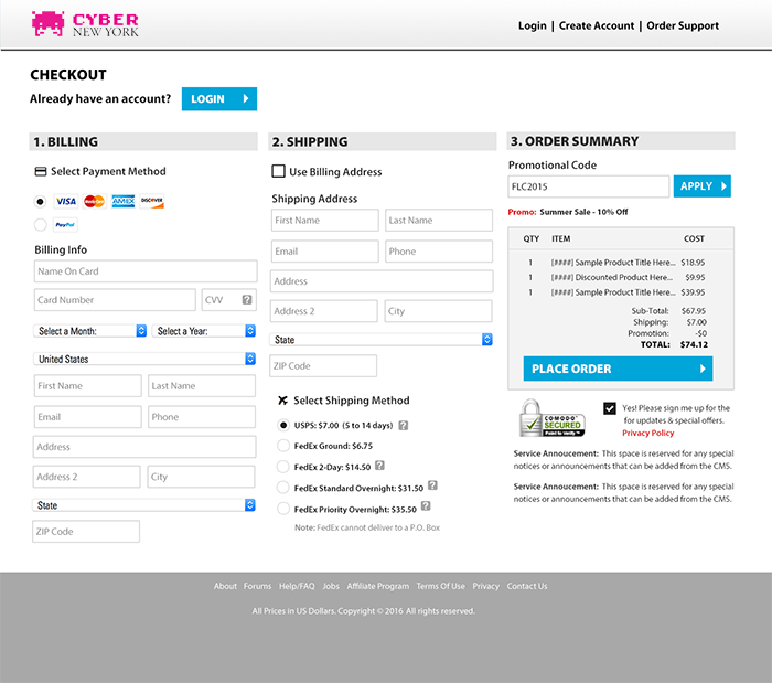 Single Page Checkout from Cyber-NY